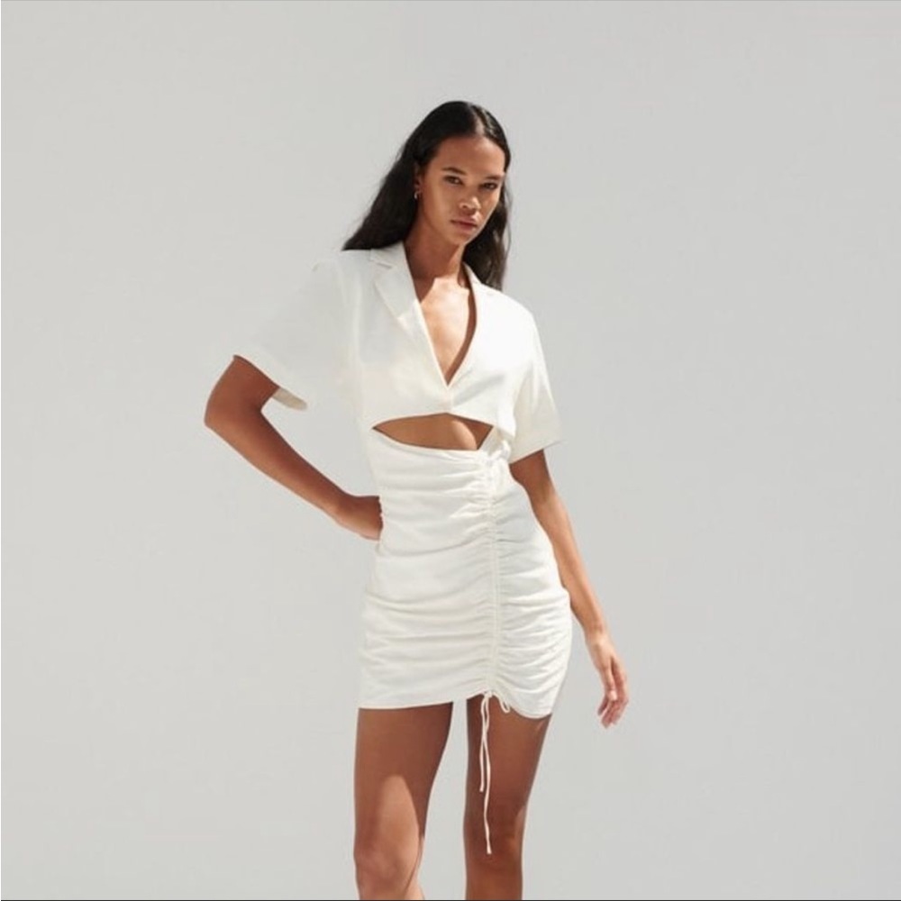 CUT OUT STRETCHY LINEN BLEND DRESS